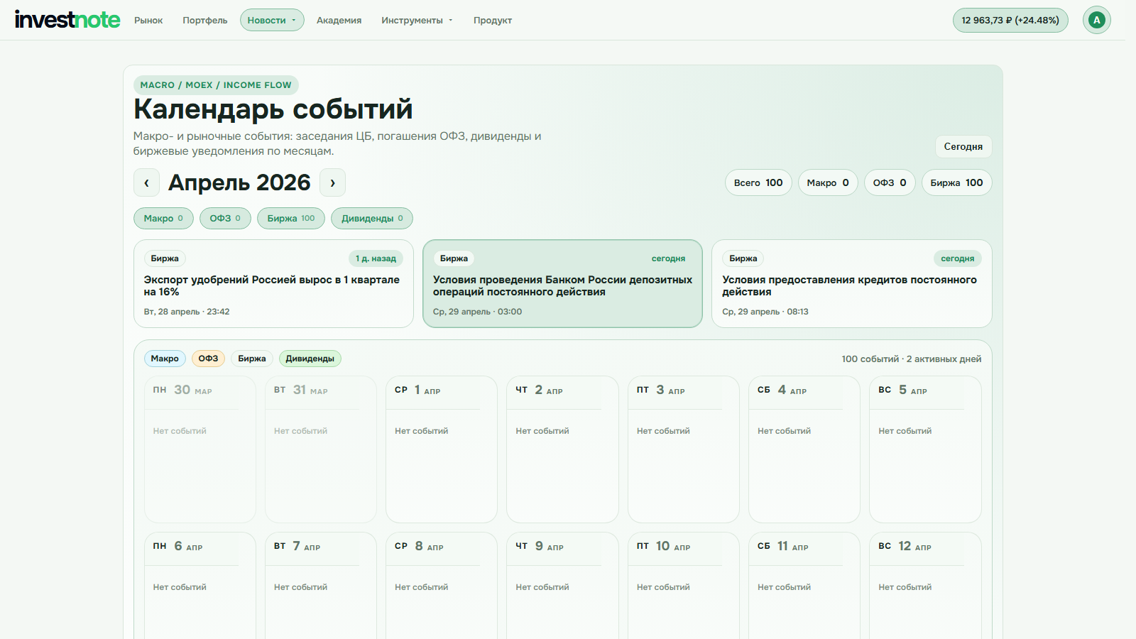 Как следить за дивидендами и отчётами эмитентов в investnote